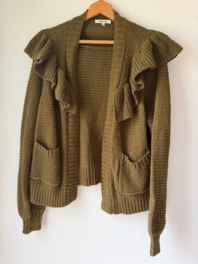 Madewell Olive Ruffle-Trim Open Cardigan